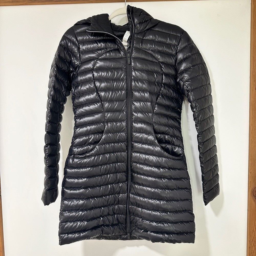 lululemon athletica Black Long Quilted Hooded Puffer Coat